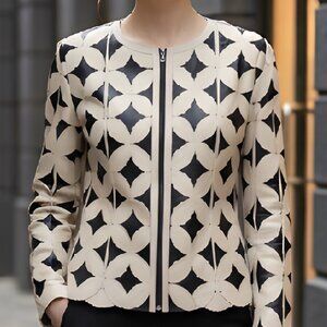 Sheer Womens Blouses Tops Shirt Jacket Leather Outfit Handmade Leaf